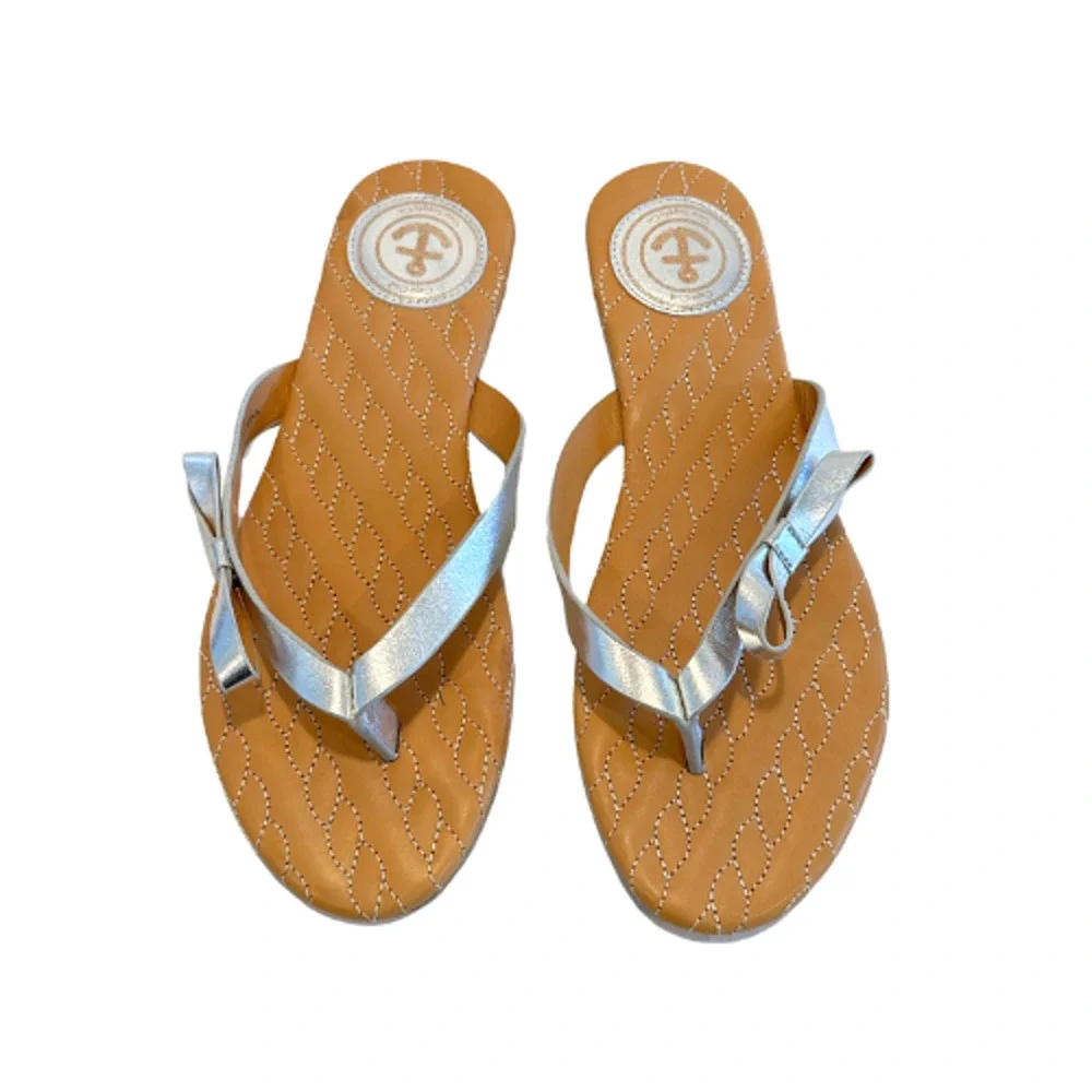 Cape Cod Shoe Supply Co Thongs Flip Flops Leather Metallic Silver Women’s Size 8